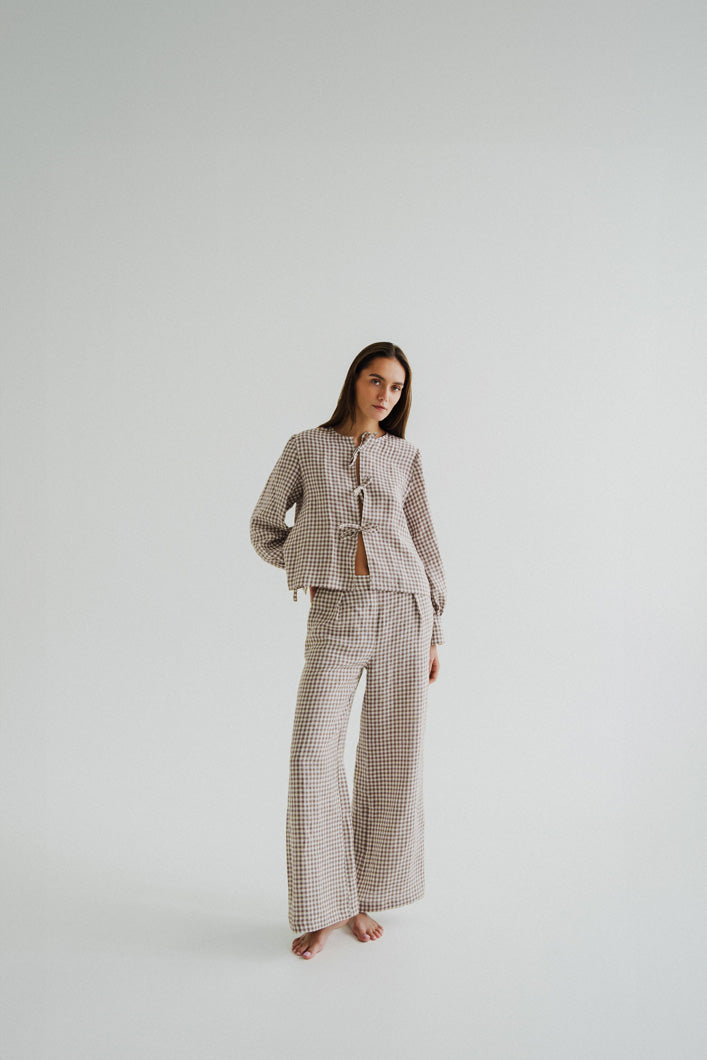 Lniane spodnie w kratę