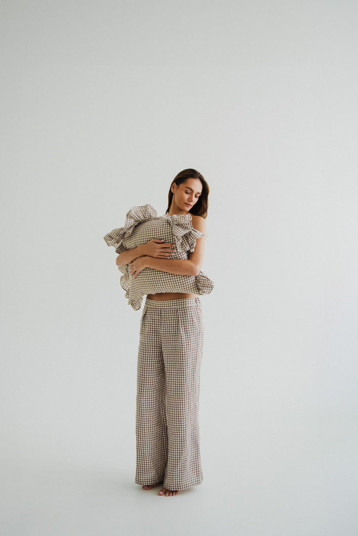 Lniane spodnie w kratę