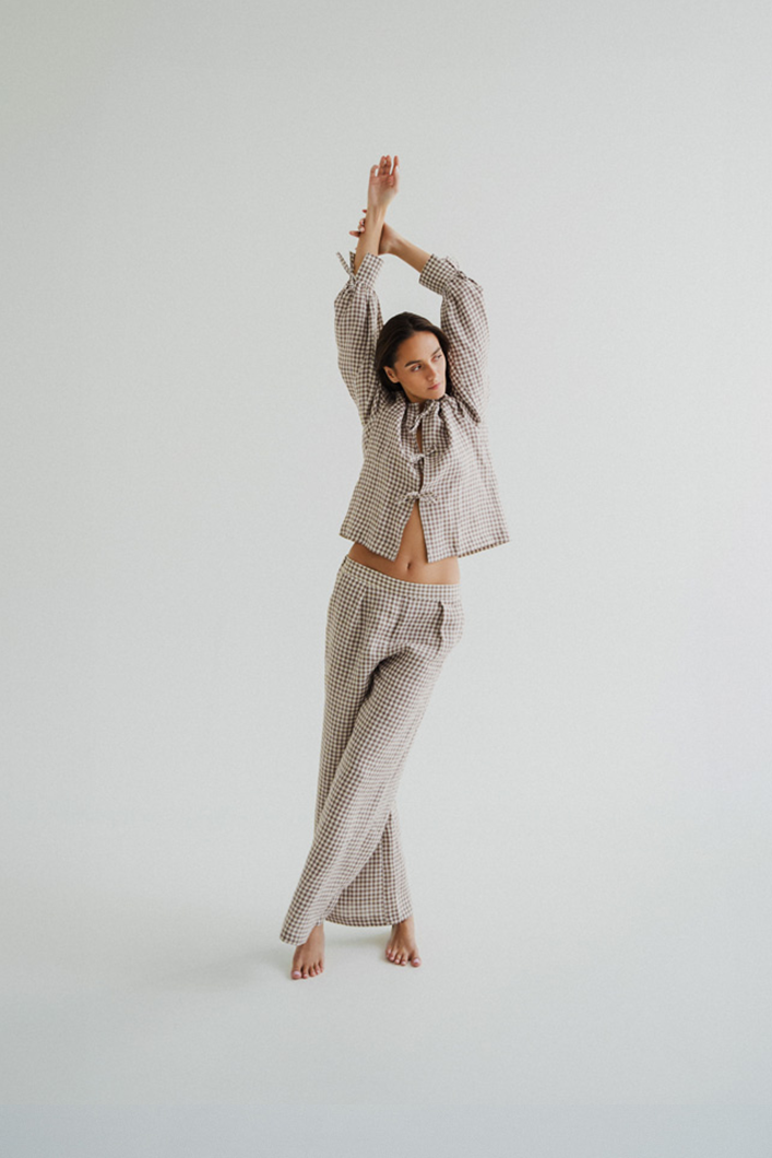 Lniane spodnie w kratę