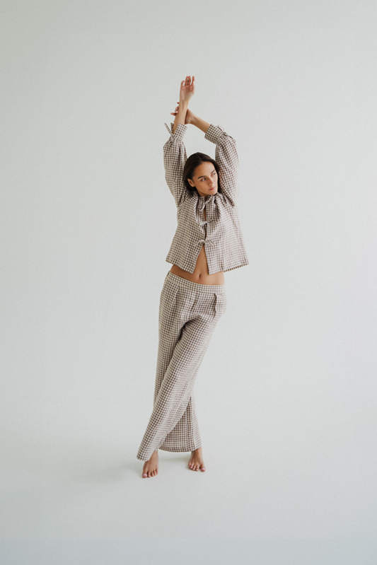 Lniane spodnie w kratę